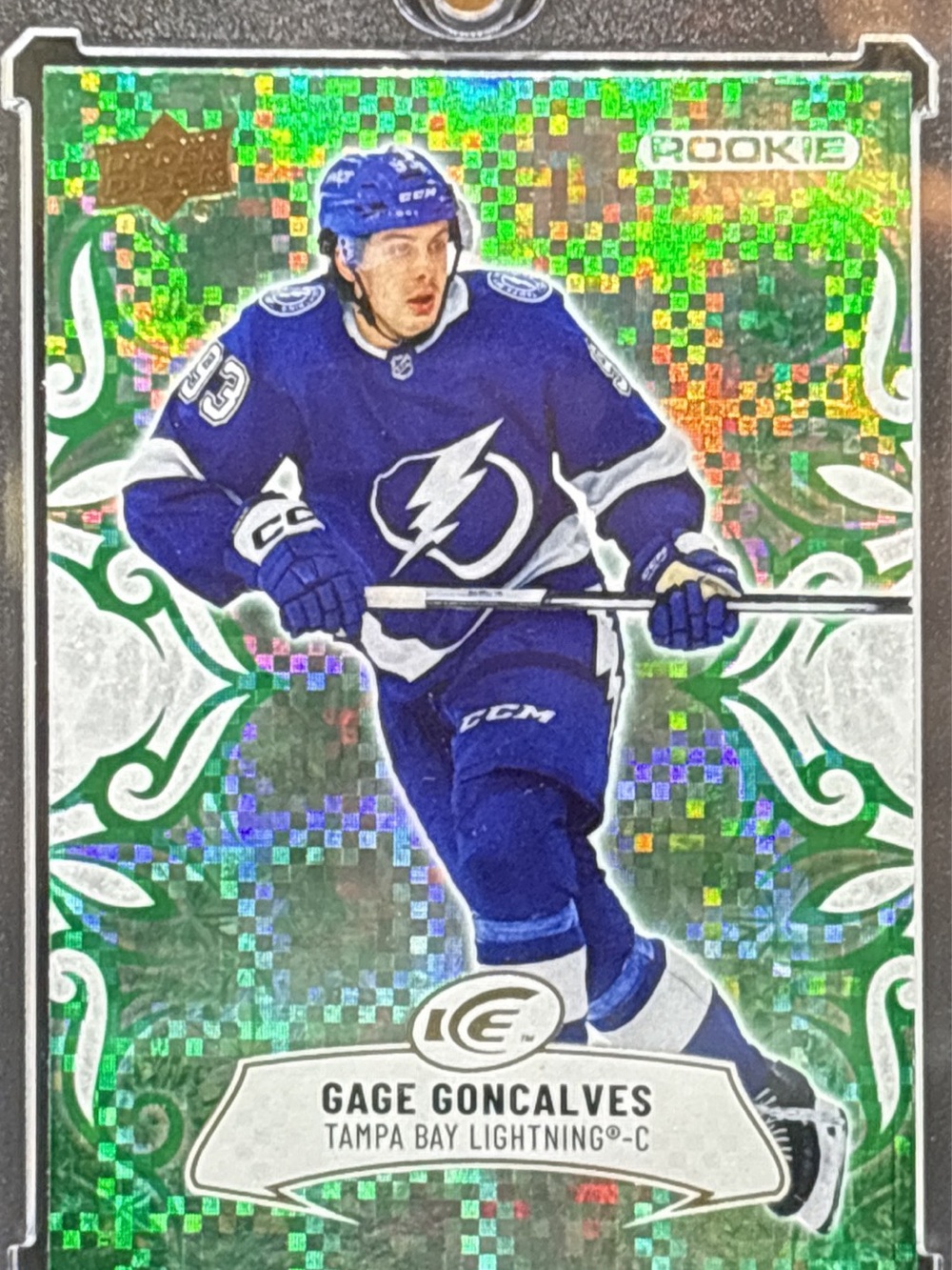 Upper Deck Gage Goncalves Rookie Hockey Trading Card - Green Prizm